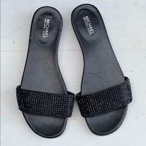 Michael kors black embellished slide sandals